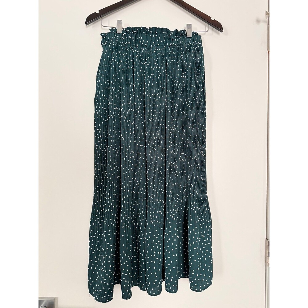Polly Green Polka Dot Pleated Maxi Skirt with Pockets - size Small